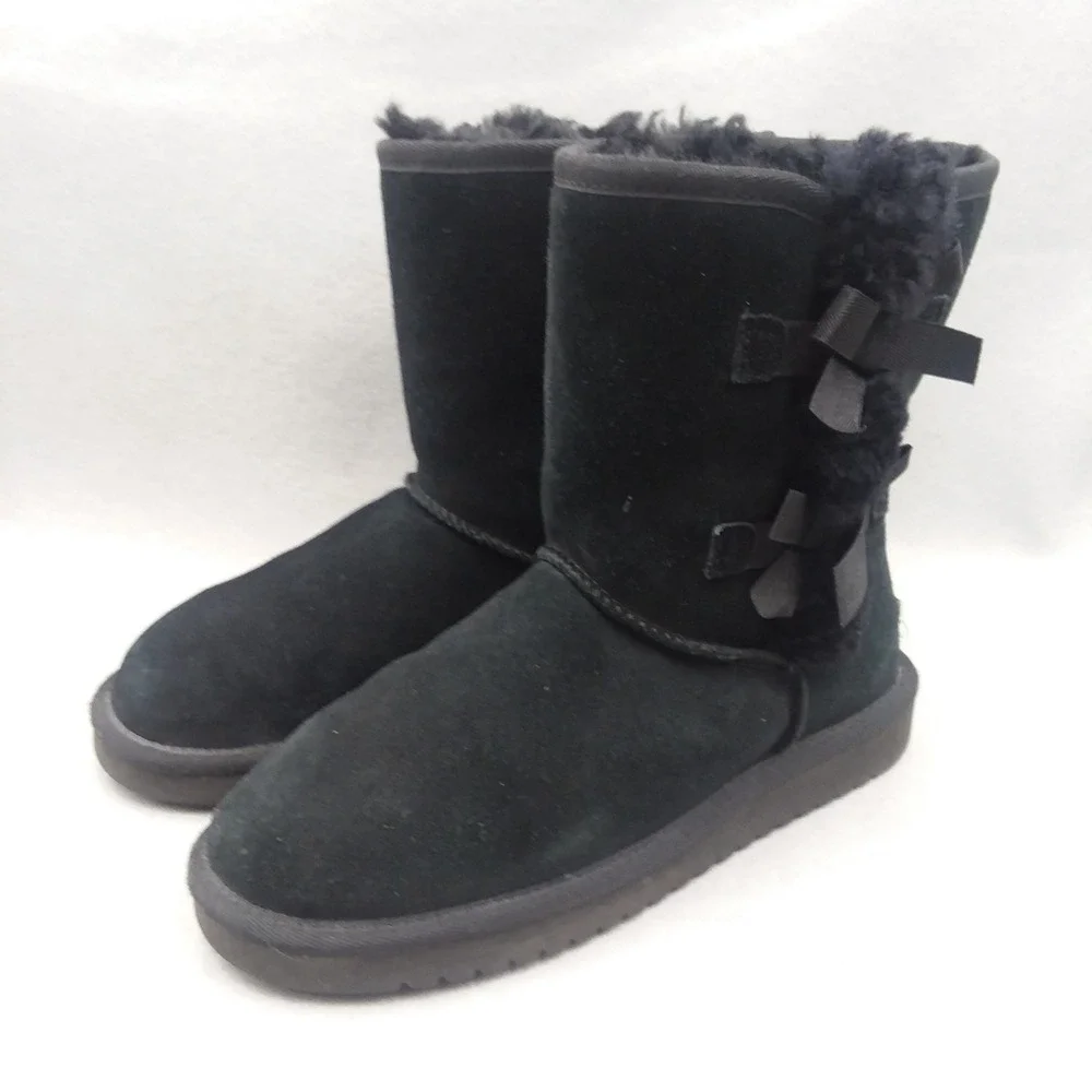 Koolaburra by UGG Victoria Black Suede Short Boots Bow Detail Women's 7 1015874